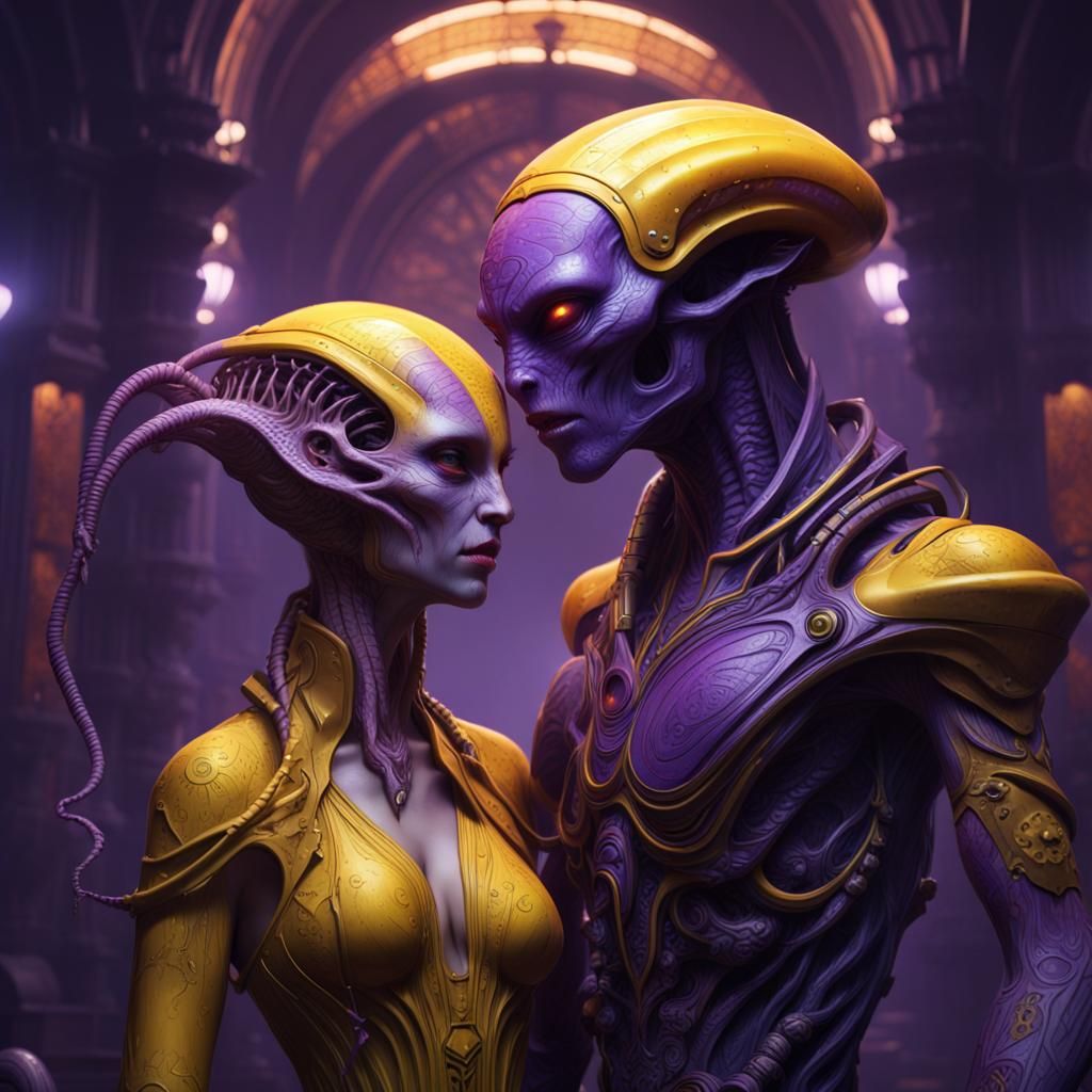 Alien Lovers in Dark Fantasy Style