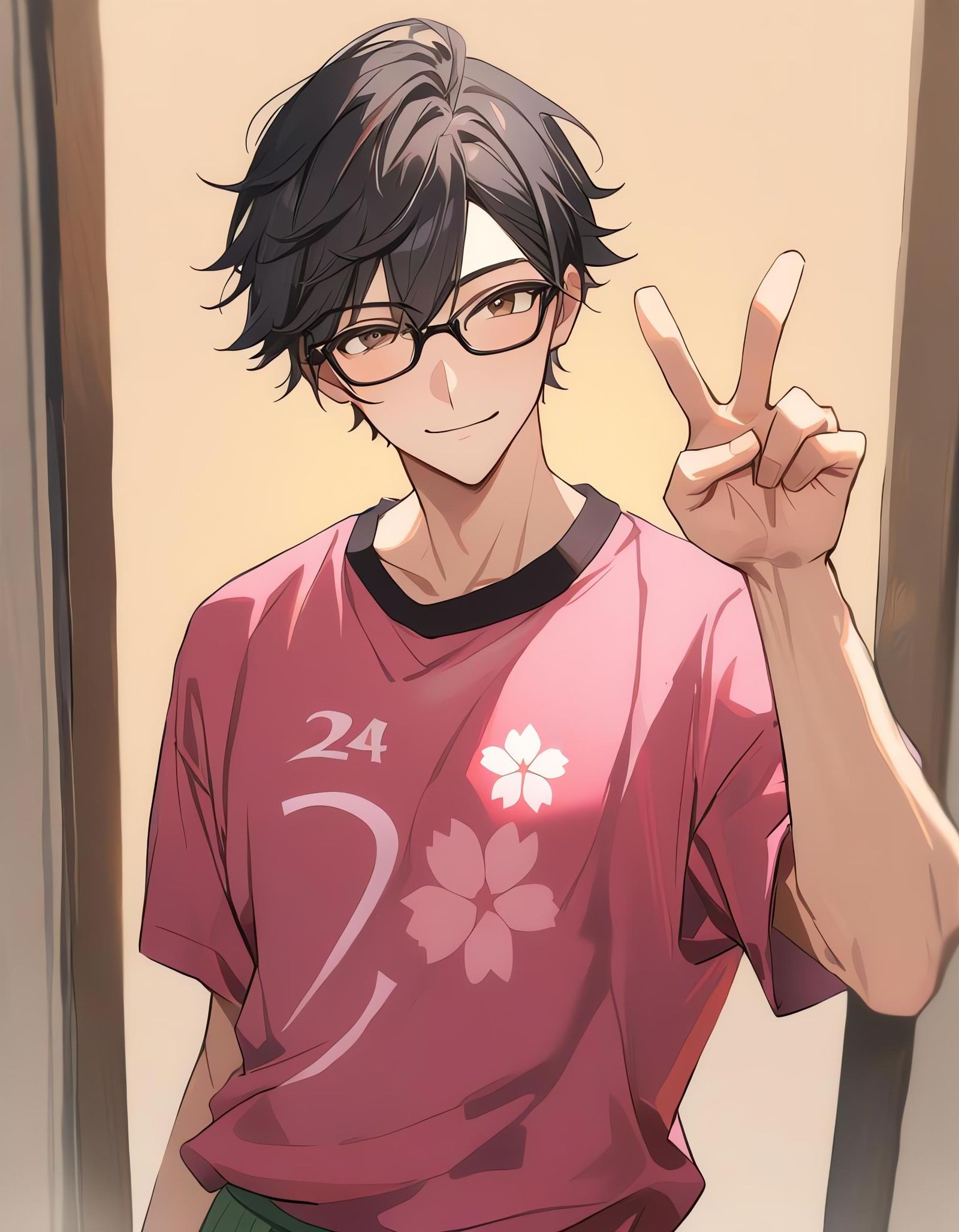 Anime Style Boy Portrait with Sakura Motif