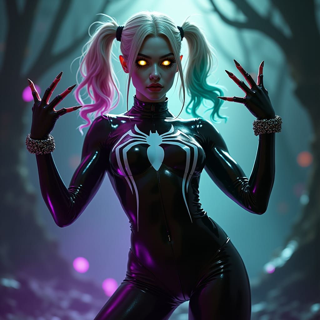 Harley Quinn in Latex Suit with Mystical Aura