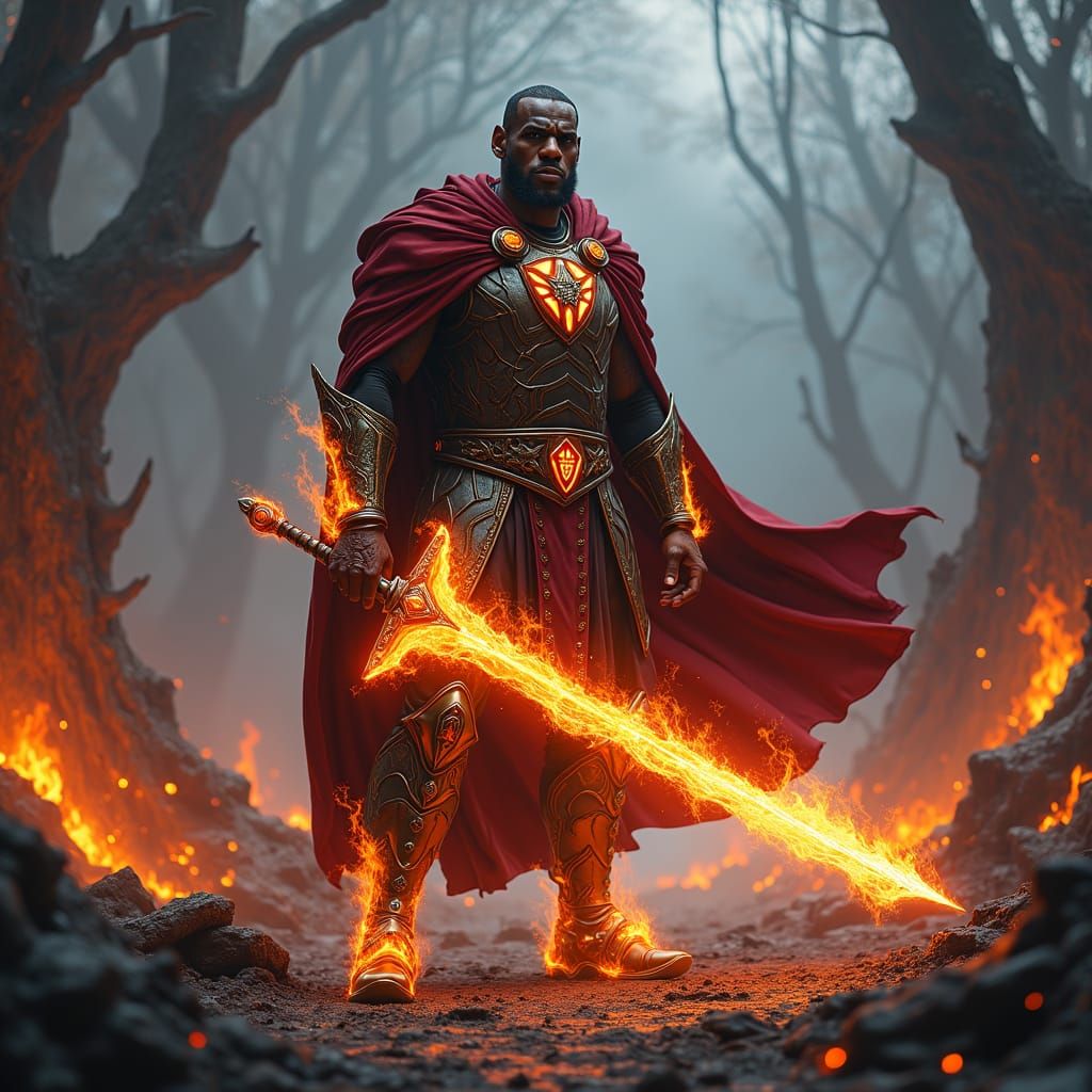 Fiery Knight in Scorched Realm: Fantasy Concept Art