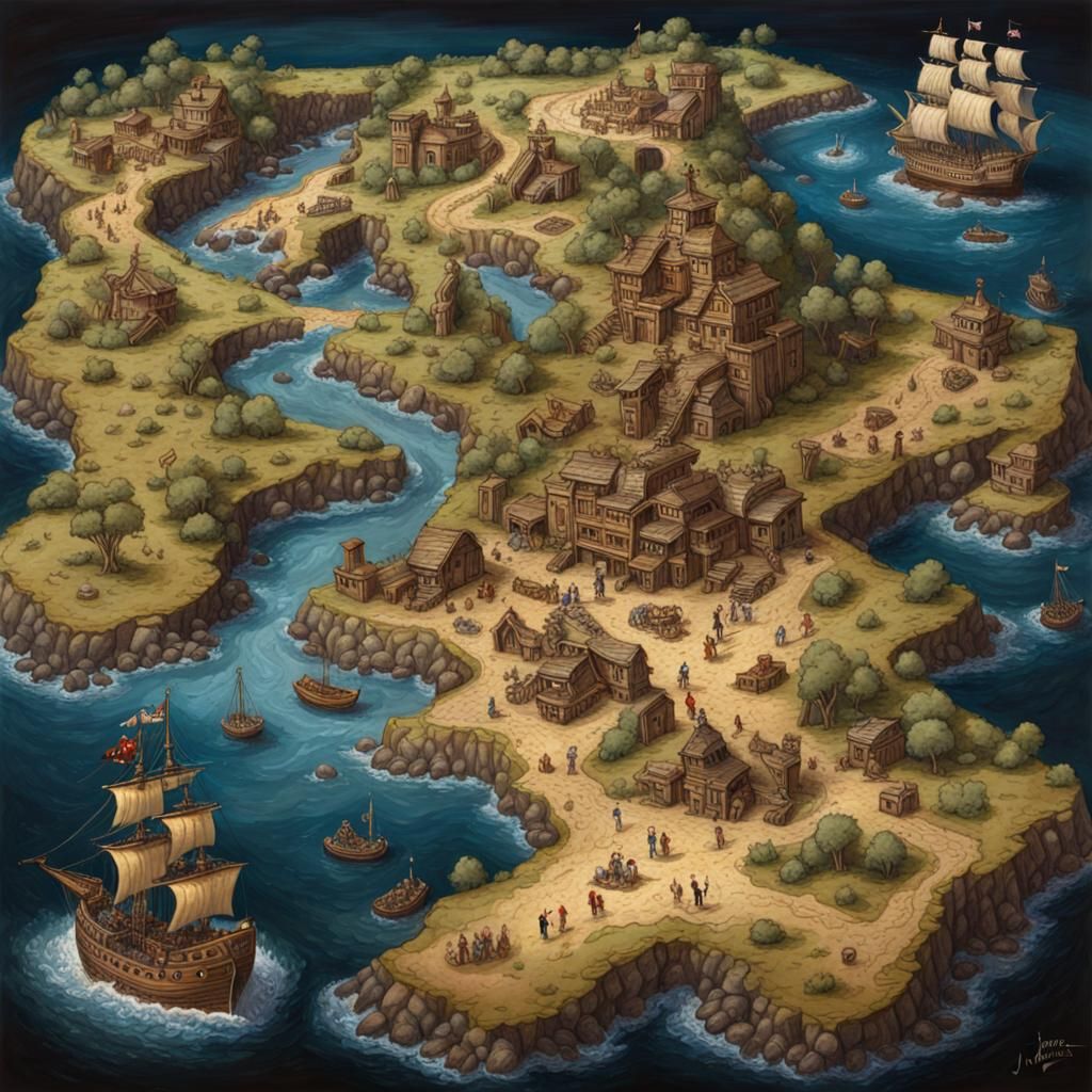 Pirate's Treasure Map in Oil Painting Style