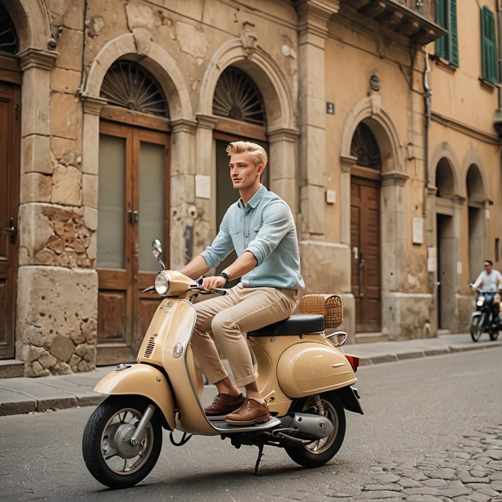 Vintage Moped Ride in Soft Pastel Style