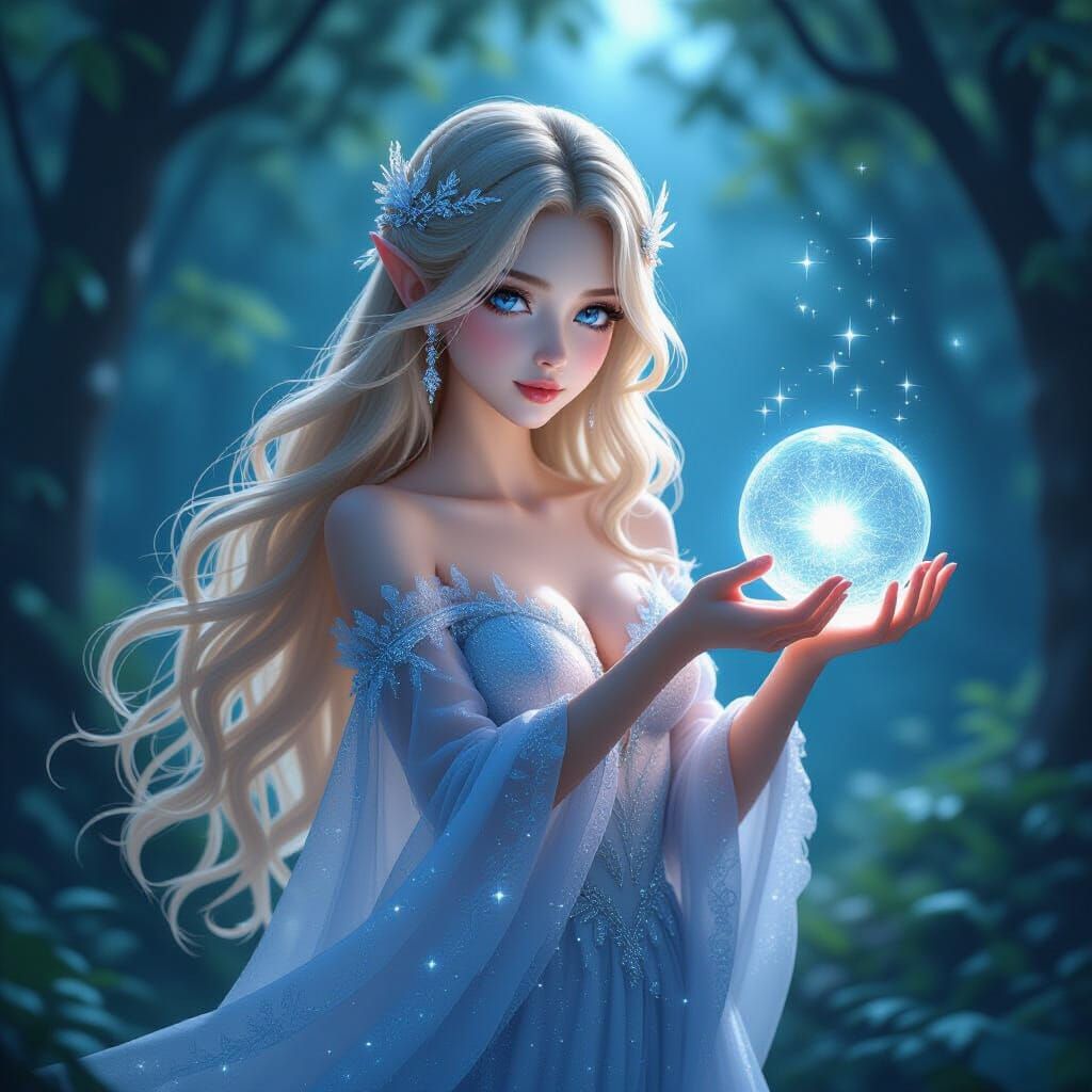 Enchanted Forest Fairy with Crystal Orb, 3D Anime Art