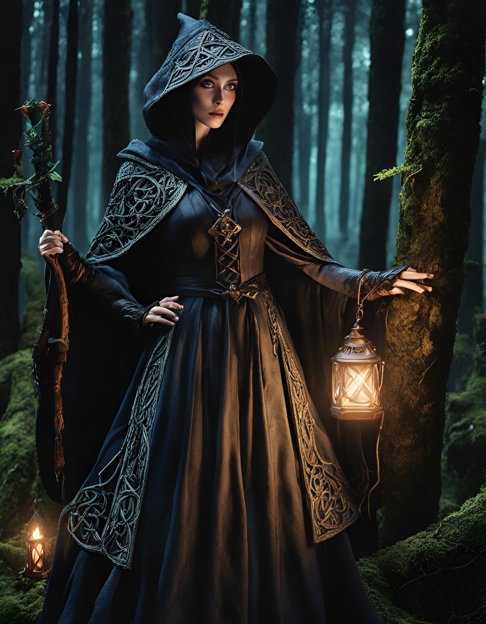 Sorcerer in Dark Fairytale Forest, Goblincore Aesthetic
