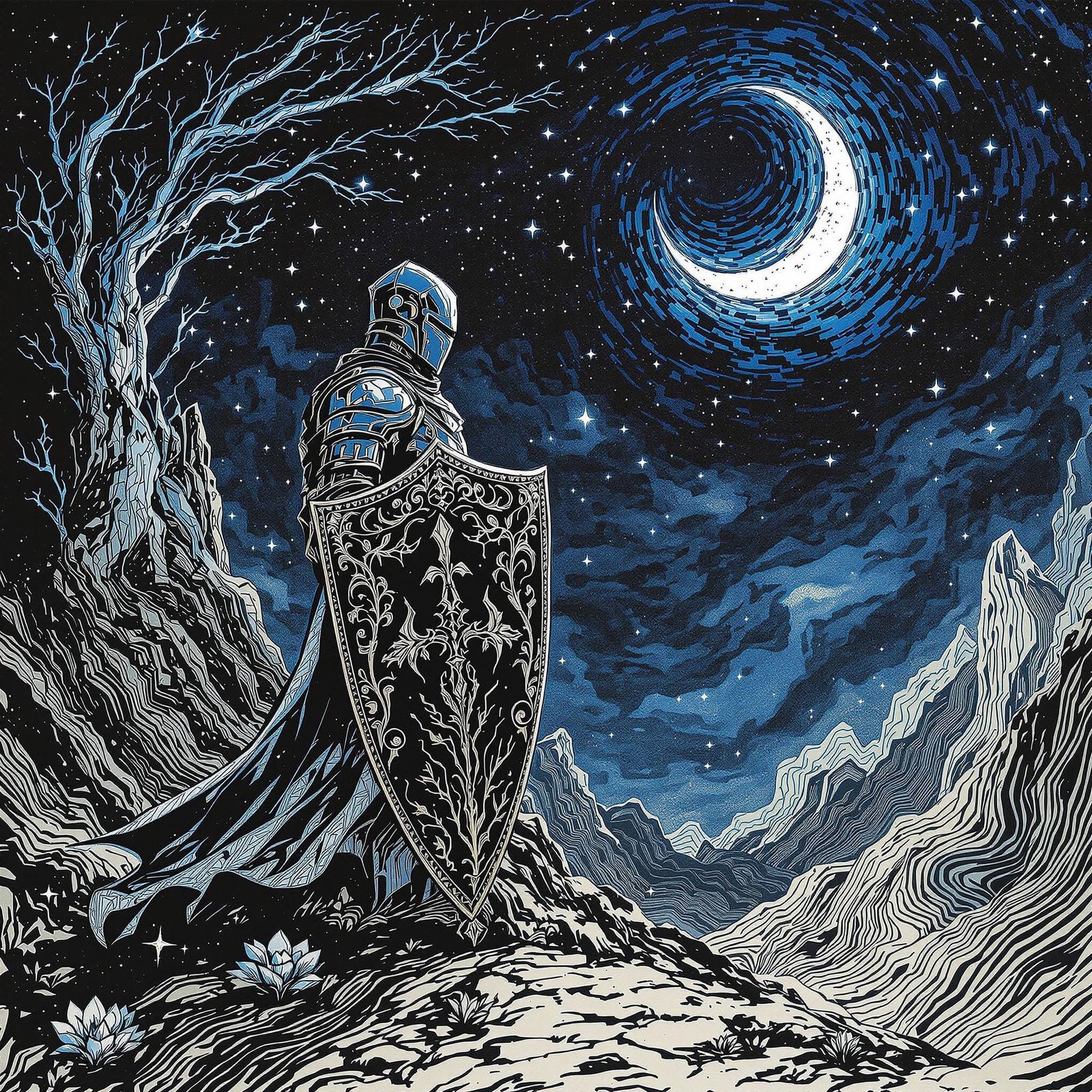 Knight with Vertigo Art Shield at Magical Night