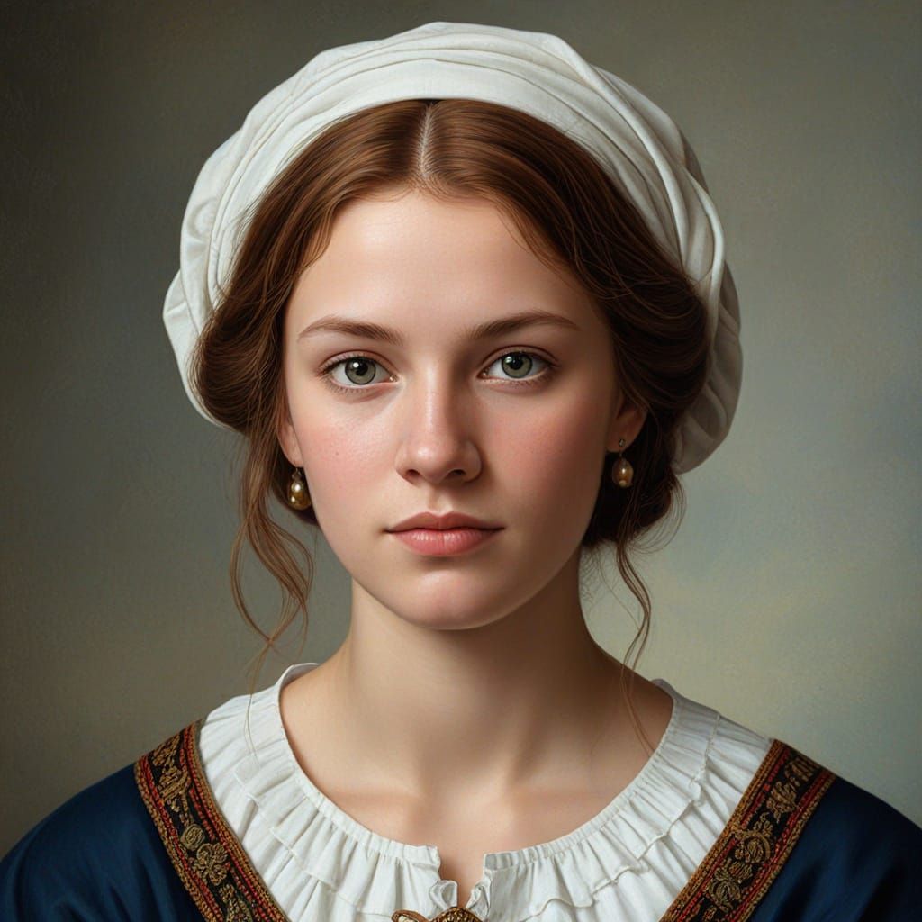Norwegian Kven Woman Portrait in Raphael Oil Painting Style