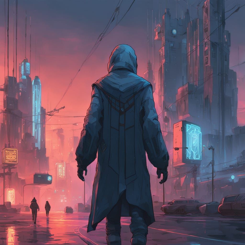 Futuristic Open Source AI Figure Runs Free in Neon City