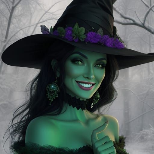 Enchanted Forest Witch Smiles in Harmony