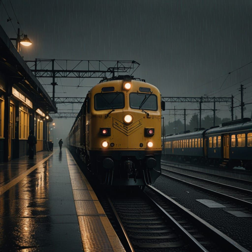Gloomy Evening Train Station in Film Noir Style