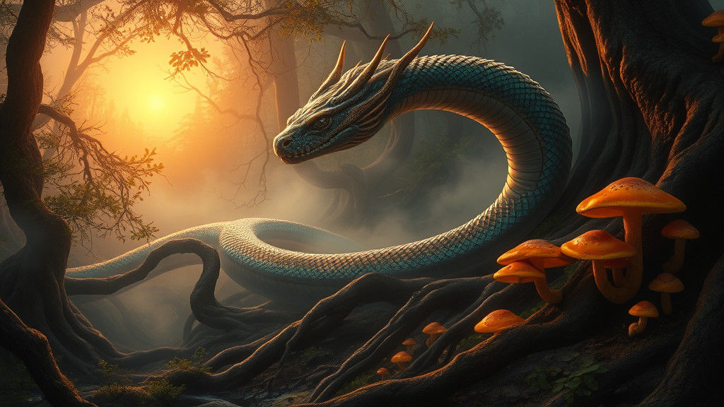 Mystical Serpent Emerges from Lush Forest