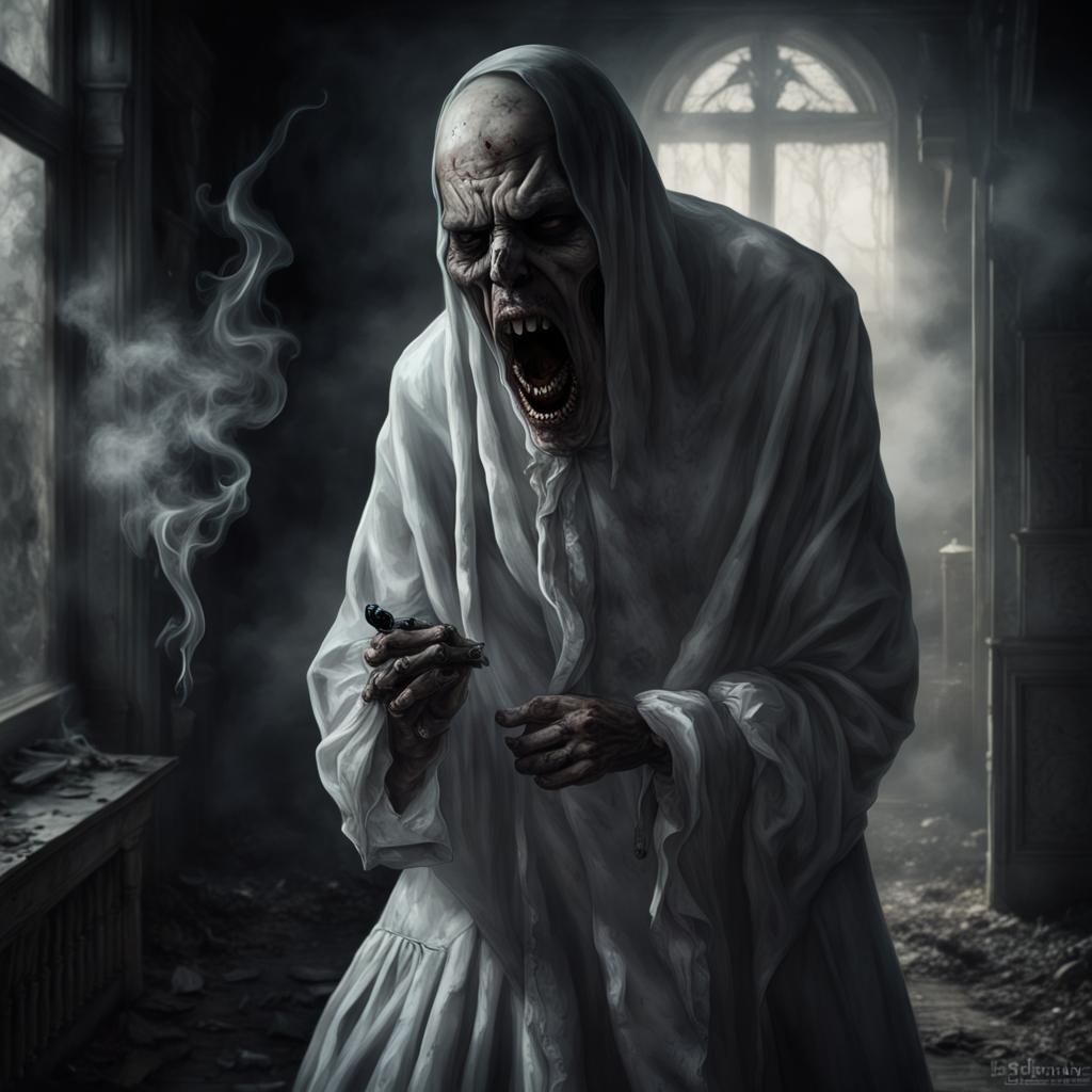 Gothic Ghost Crying in Abandoned Villa