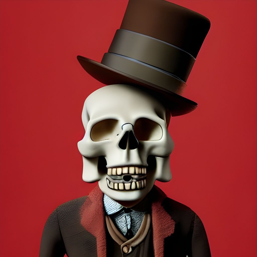 Skull Gentleman in Cartoon Style, Hyperdetailed Illustration