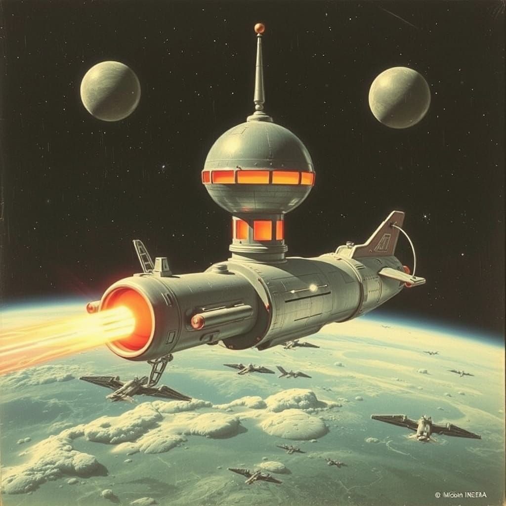 Cosmic Retrofuturistic Spaceship from a Bygone Era
