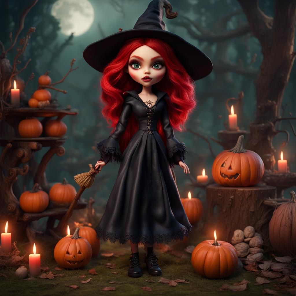 Hyperrealistic Bratz Doll Witch: Fantasy Concept Art