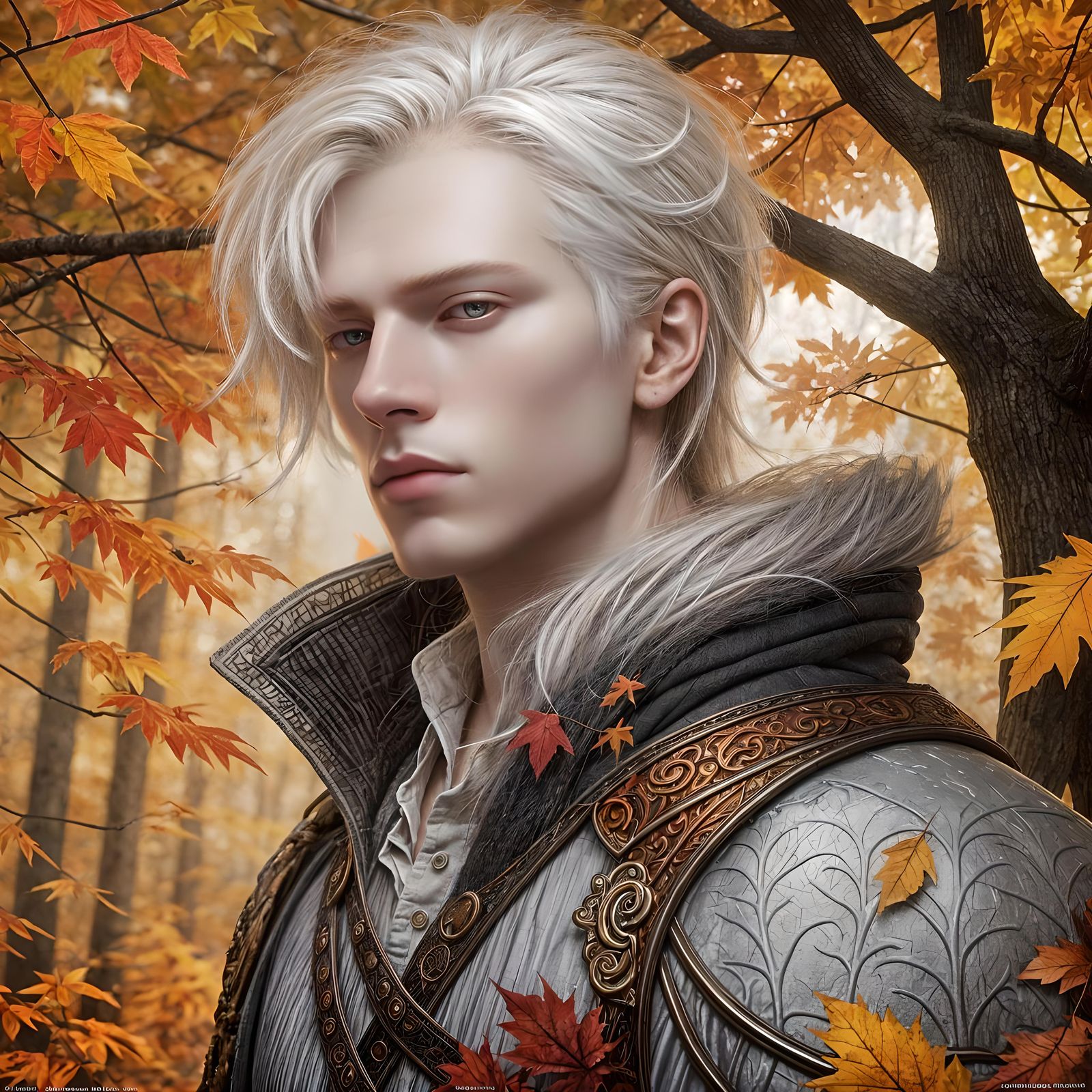 Albino Boy Lost in Autumn Forest: Dark Academia Fantasy