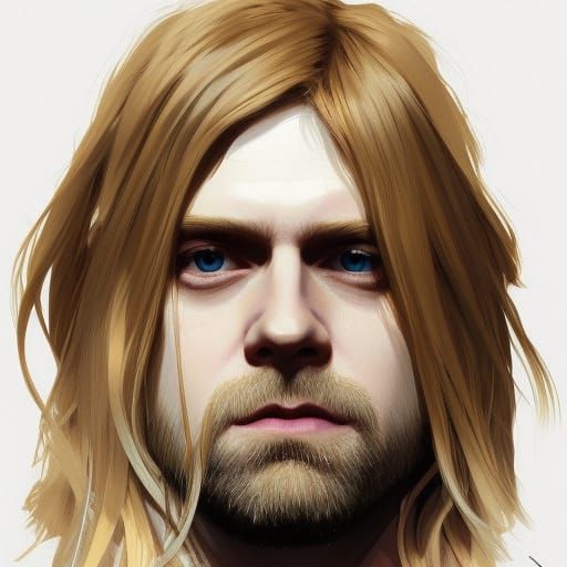 Detailed Portrait of Kurt Cobain in Art Nouveau Style