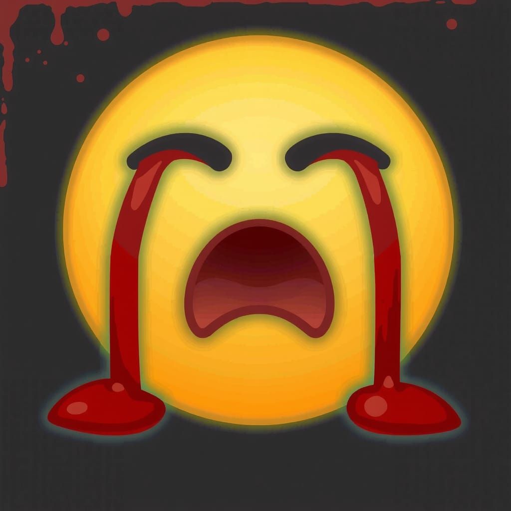 Crying Emoji Sheds Blood Tears in Pixel Art