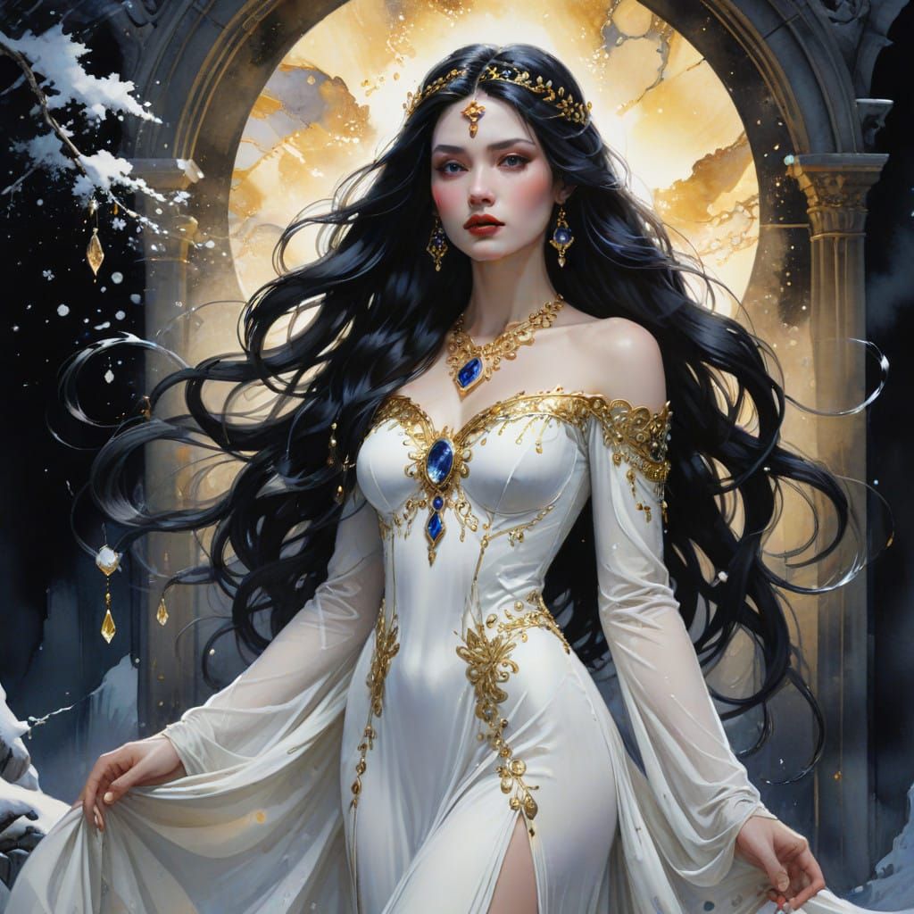 Gothic Nightfall Princess in Watercolor Splendor