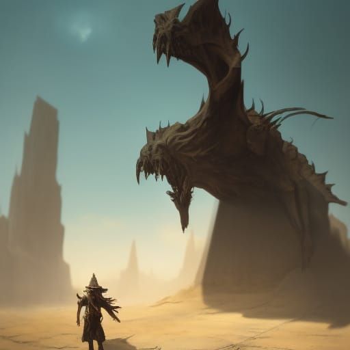 Evil Demon in Desert Ghost Town: Dark Fantasy Art