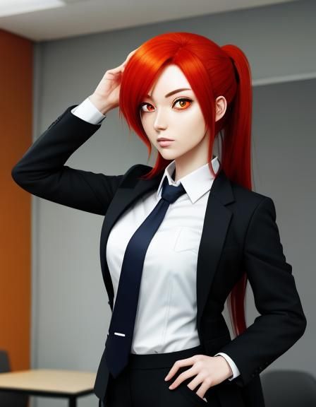 Anime Girl in Suit with Red Hair