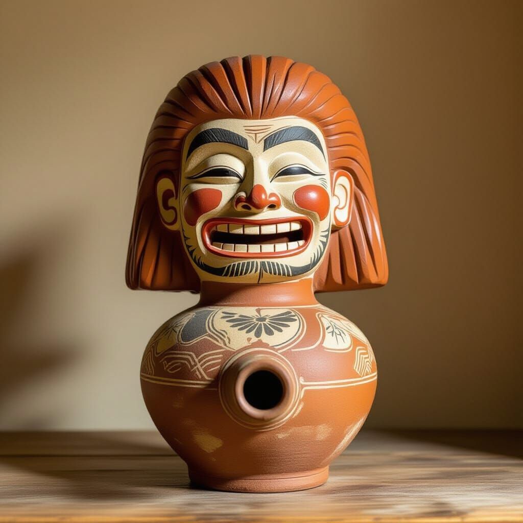 Terracotta Haniwa Water Pipe with Smiling Face