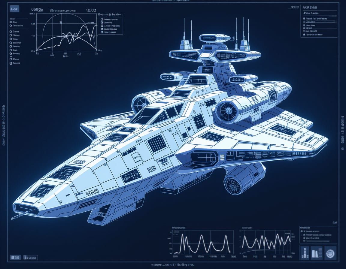 Alien Battle Cruiser Blueprint with Organic Elements