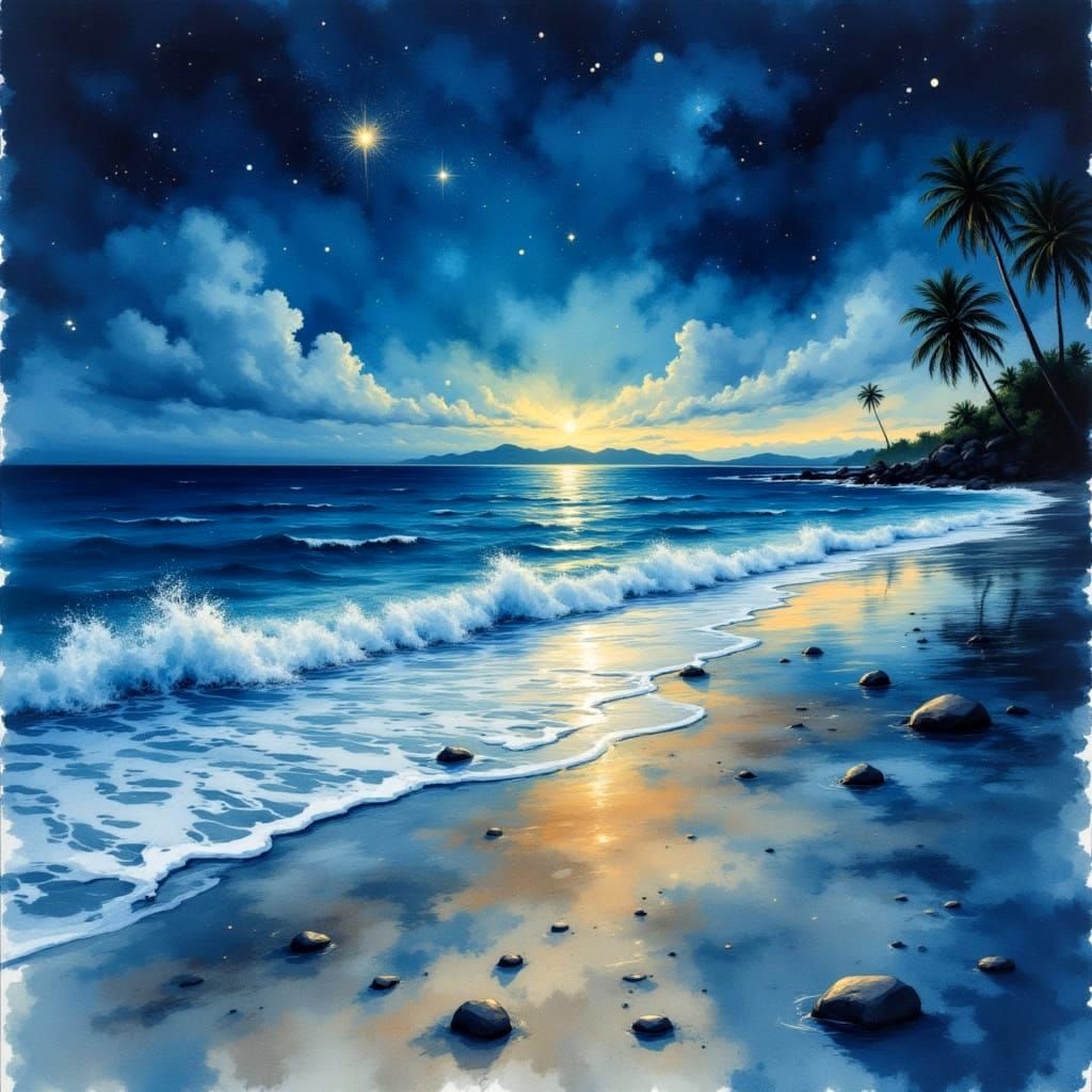 Inksplash Summer Night Beach Scene