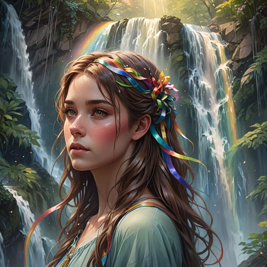 Rainbow Girl Portrait in Electronic Watercolor Style