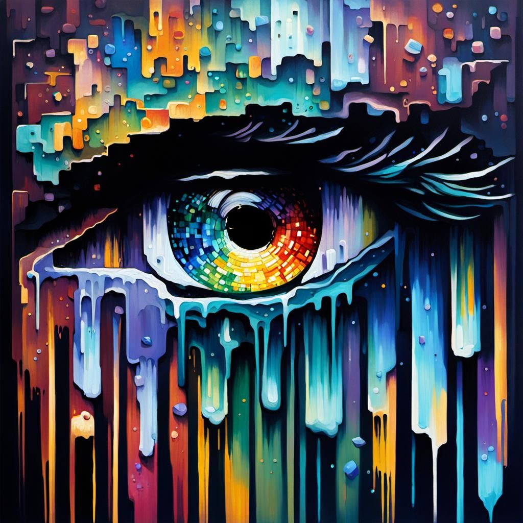 Moody Pixelated Eye Painting with Broad Brush Strokes