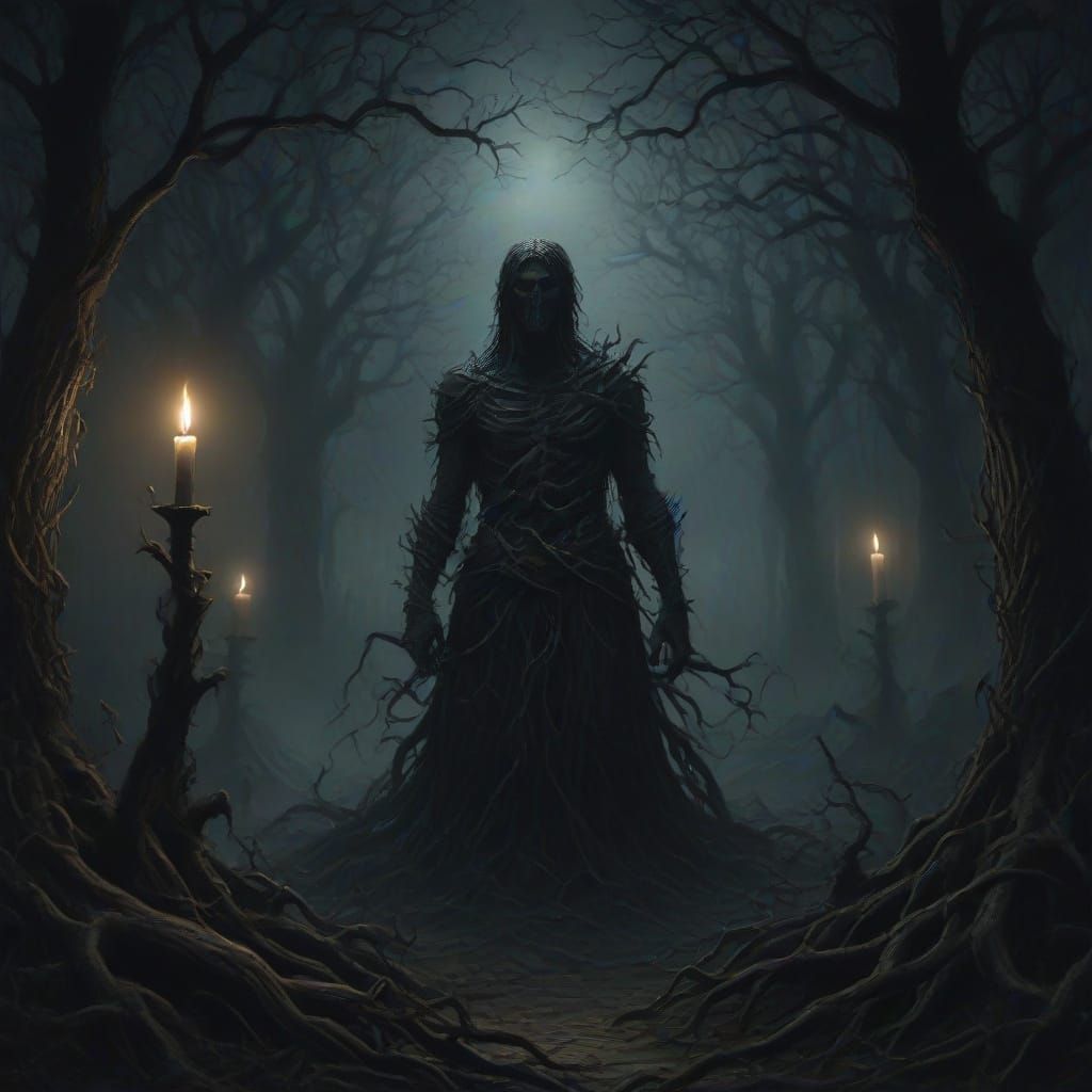 Dark Horror Figure in Twisted Gothic Forest