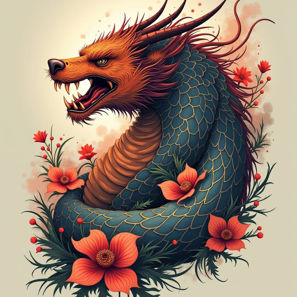 Detailed Tattoo Design with Intricate Linework