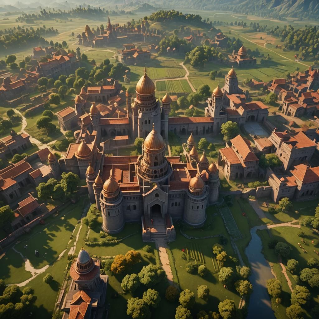 Akbar's Flourishing Empire: A Detailed Matte Painting