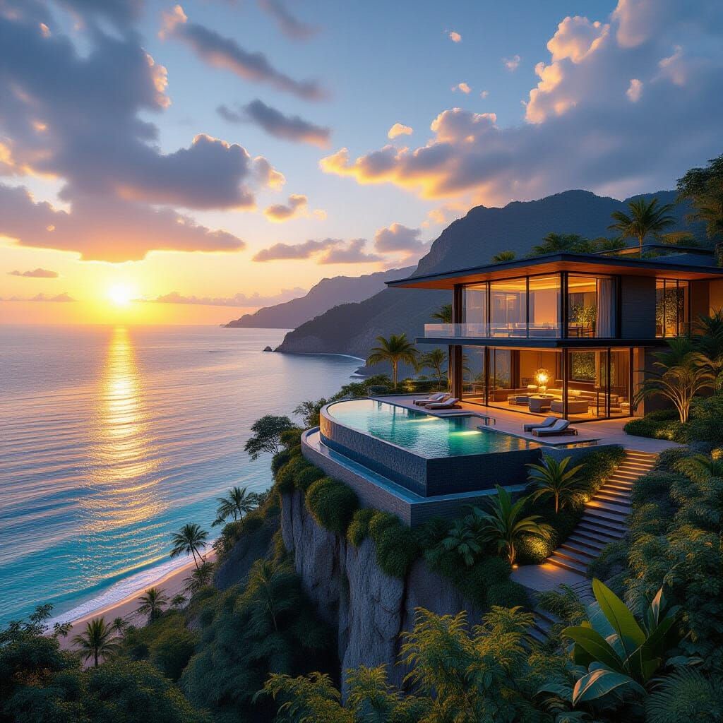 Dream Hotel Overlooking Ocean at Sunset