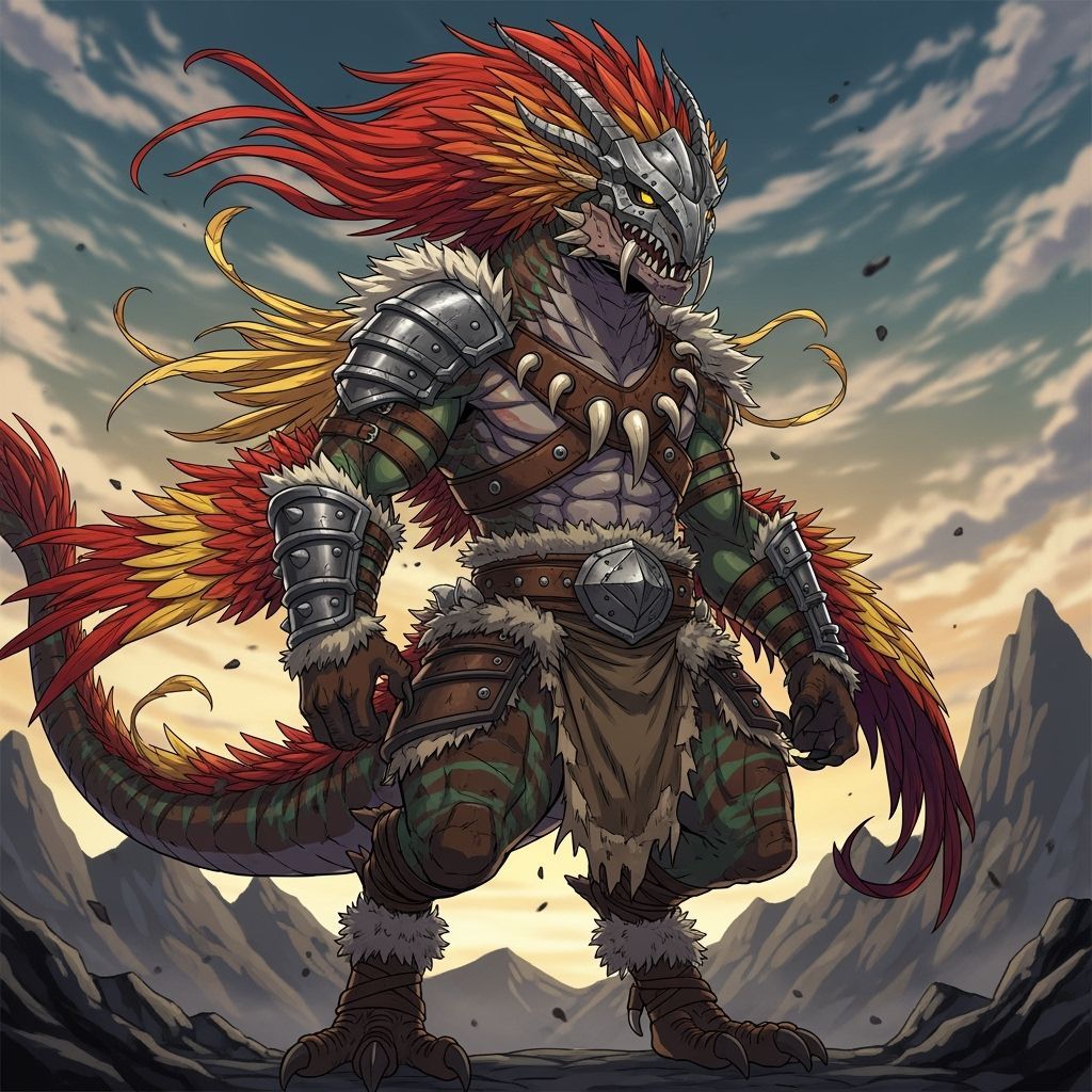 Barbarian Rirdian Warrior in Cinematic Cel-Shaded Style