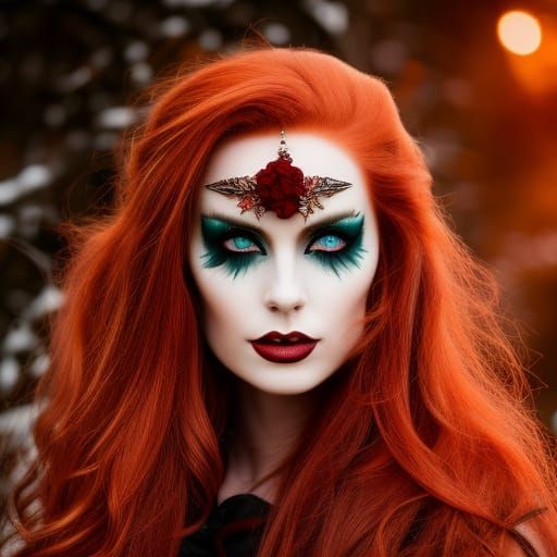 Redhead Angel of Death Portrait in Dark Academia Style