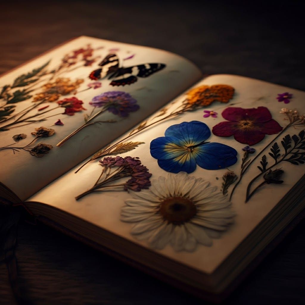 Pressed flowers in a book