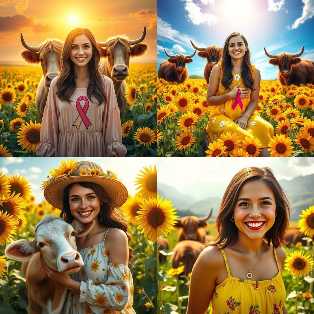 Warm Highland Sunset with Sunflowers and a Breast Cancer Sur...