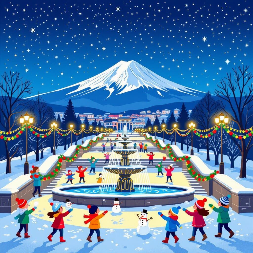 Yerevan Cascade at Night in Festive Threads