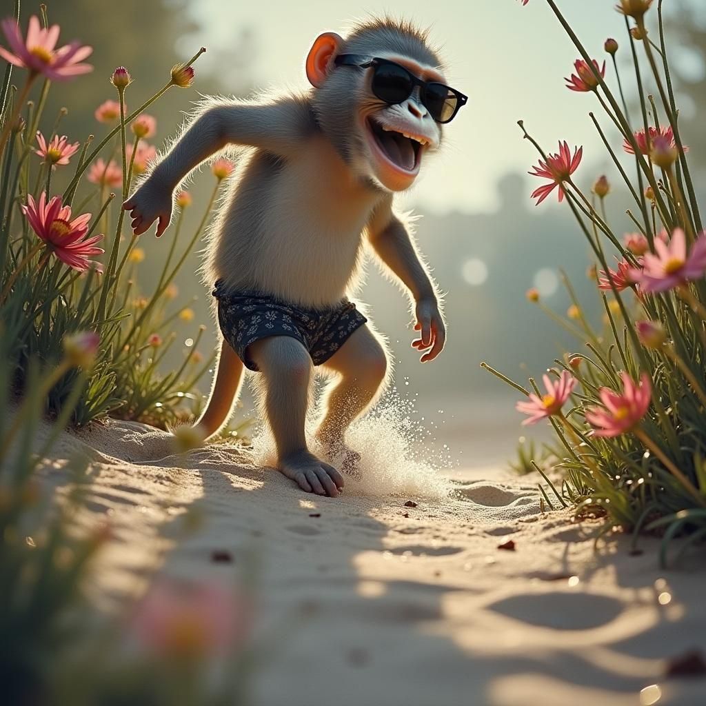 Joyful Monkey Dancing on the Beach in Cinematic Style
