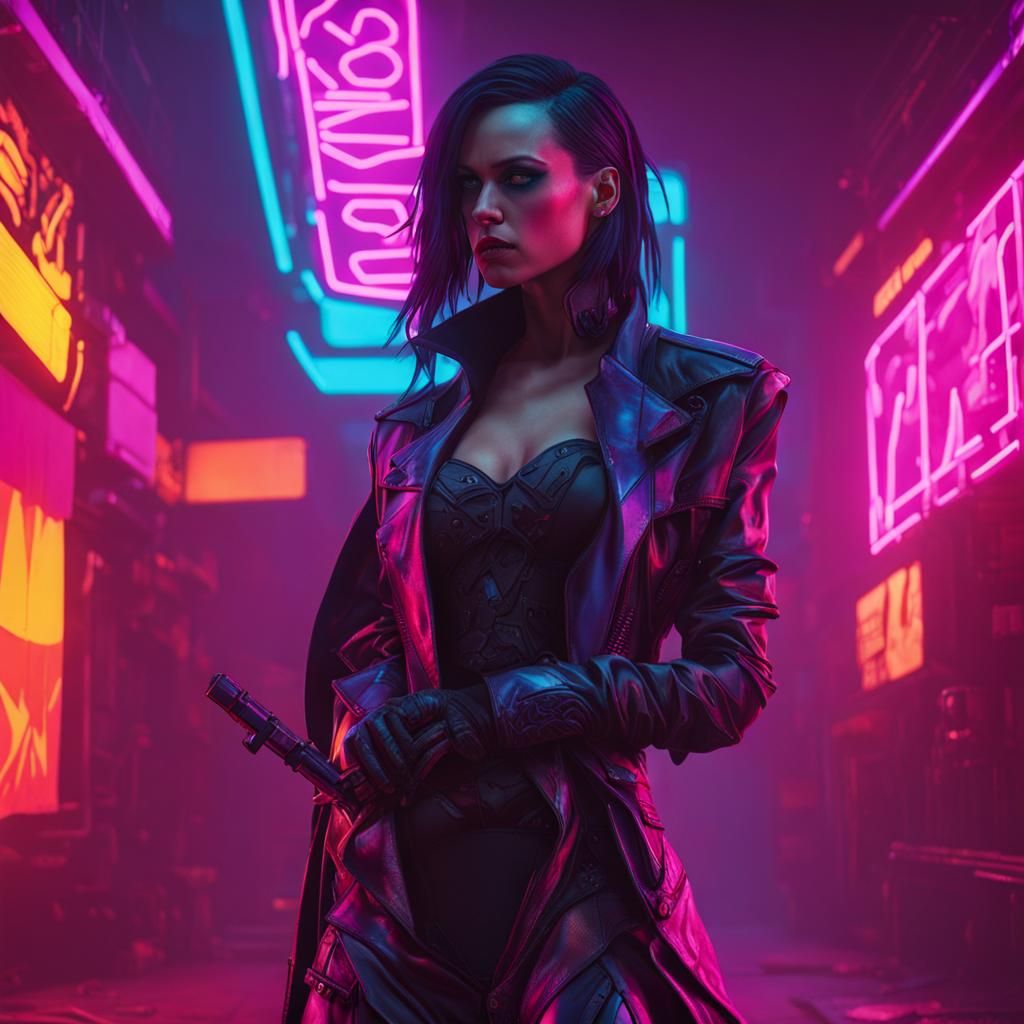 Cyberpunk Raven Queen in Neon Dystopia