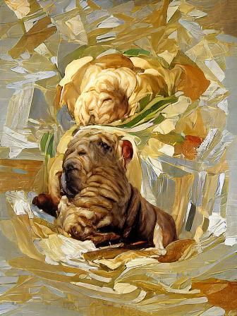Shar Pei in Oil Impasto Style