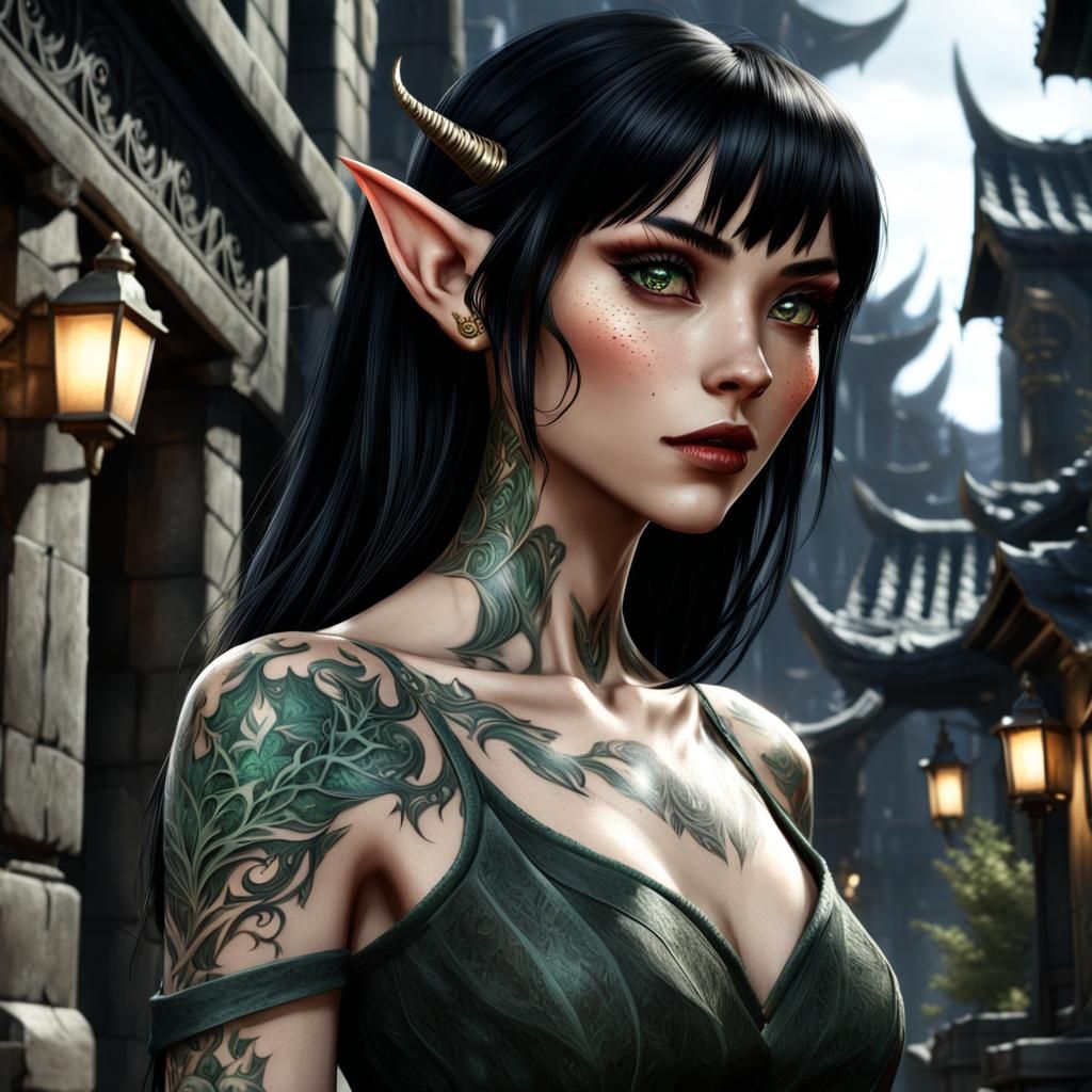 Elven Maiden Portrait in Dragon Isles, Dark Fantasy