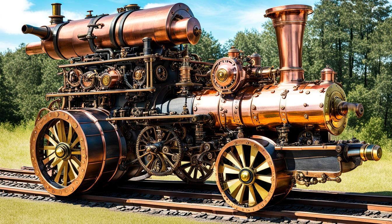 Steampunk Vehicle with Cannon on Caterpillar Tracks