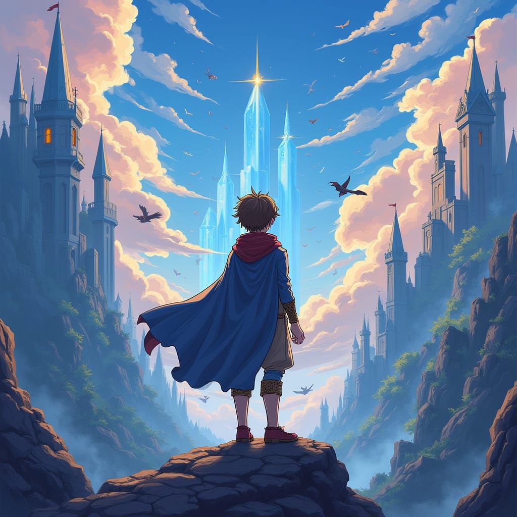 Anime Prince in Crystal Kingdom with Dragons