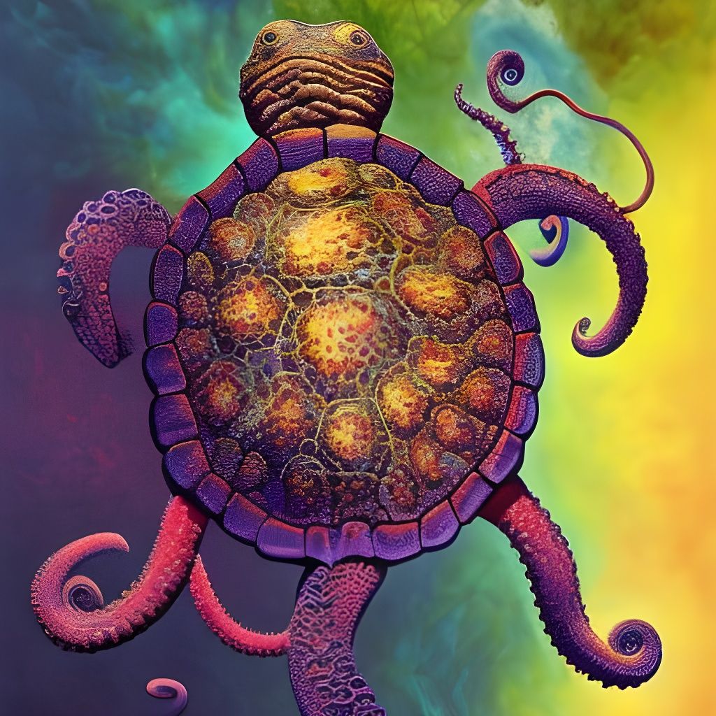 Surreal Tentacle Turtle: Intricate Sci-Fi Impasto Painting