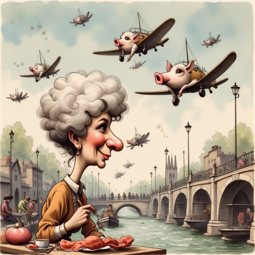Pigs Fly WWI Planes Attacking Woman