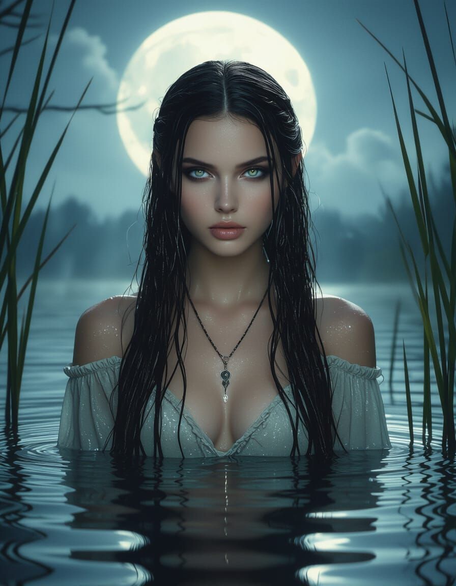Slavic Rusalka: Beautiful, Dangerous Water Spirit in Moonlig...