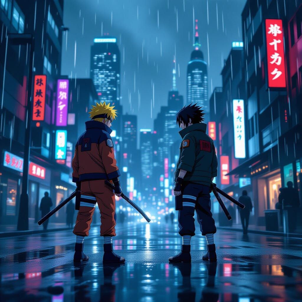 Cyberpunk Training in Rainy Cityscape