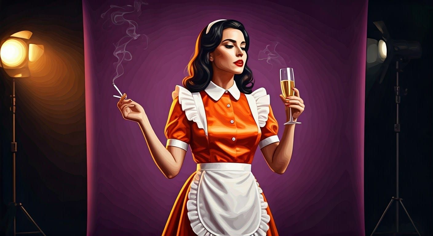 Woman in Orange Dress with Cigarette, Cinematic Lighting
