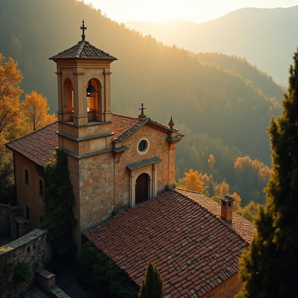 Autumn in Italy: Romanesque Church in Golden Light